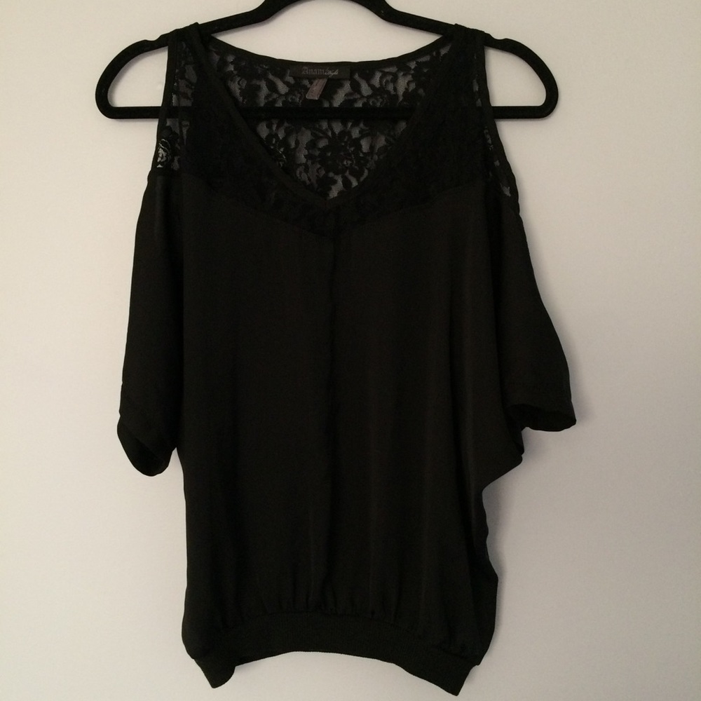 Anama black cold shoulder lace detail top